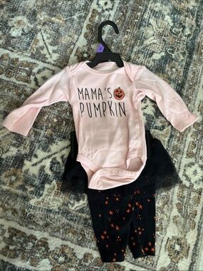 Carter's Pink "Mama's Pumpkin" Bodysuit and Black Star Leggings Set